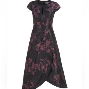 Kay Unger Black and Plum Floral Midi Dress